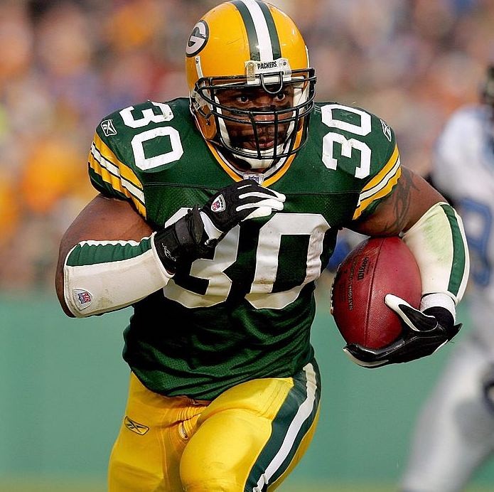 Ahman Green carrying the ball for the Green Bay Packers